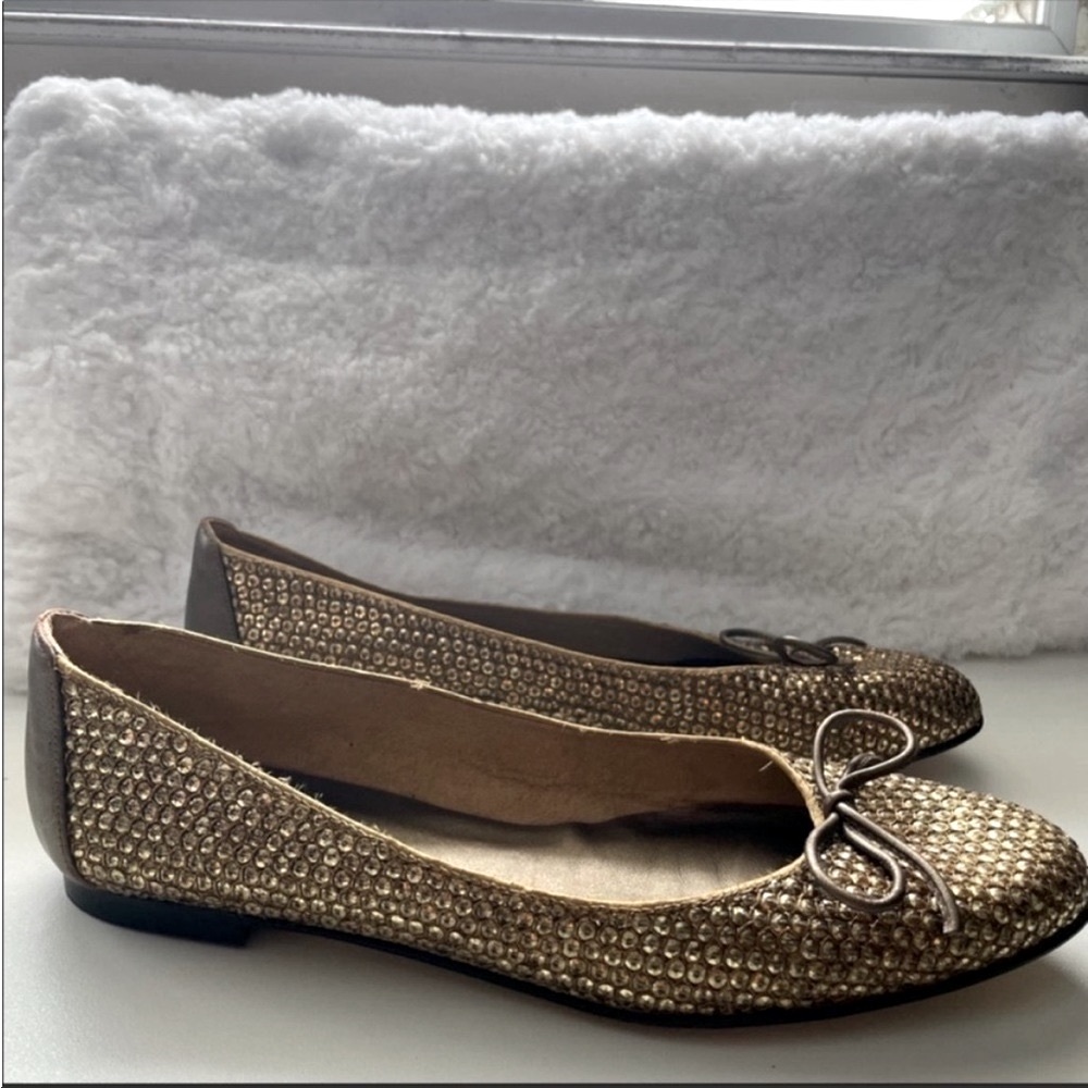 Stuart Weitzman Gabby Gold Sequin Ballet Flat